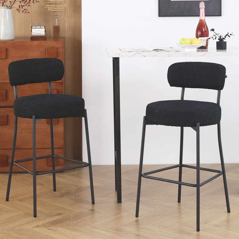 Modern Curved Back Upholstered Counter Stool, Black