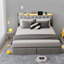 Lit Queen avec tête de lit de rangement, 4 tiroirs, cadre en acier, gris moderne