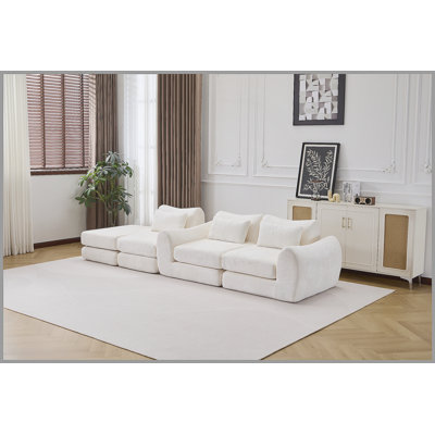 Foldable Wave Star Modular Sofa, Chenille Fabric for Living Room & Bedroom, Instant Expansion Comfortable Creative Furniture with 1 Middle Seat, 1 Ottoman and 1 Side Chaiseest,White.
