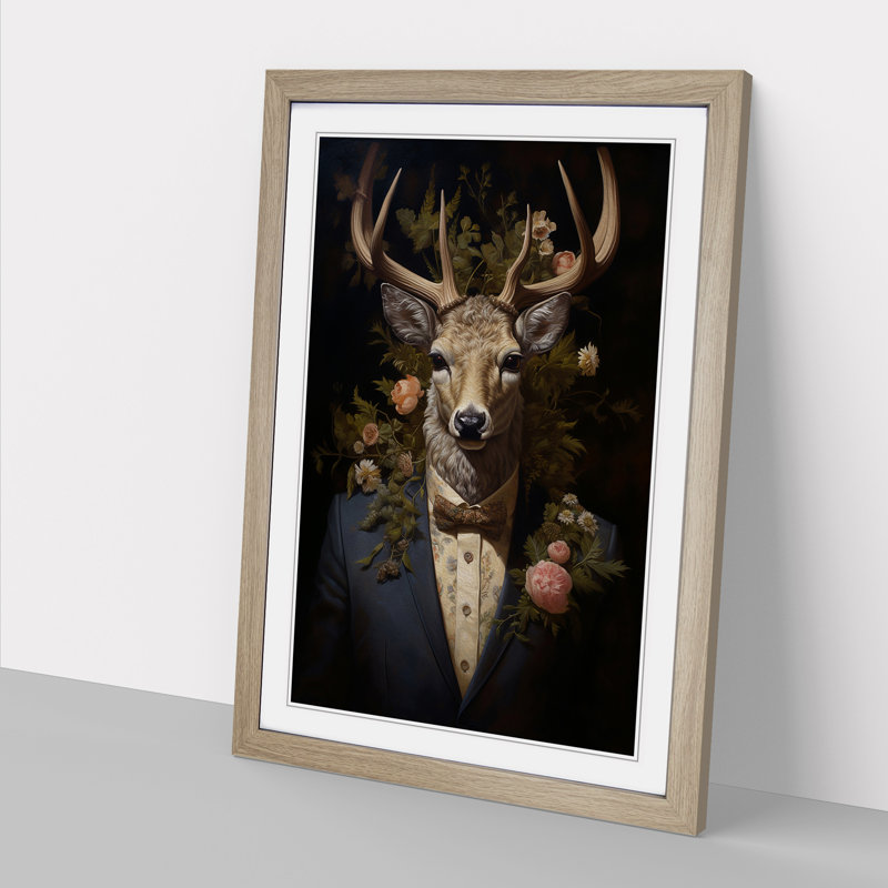 Stag Baroque Art - Framed Print, Oak Framed, 34cm H x 25cm W x 2cm D