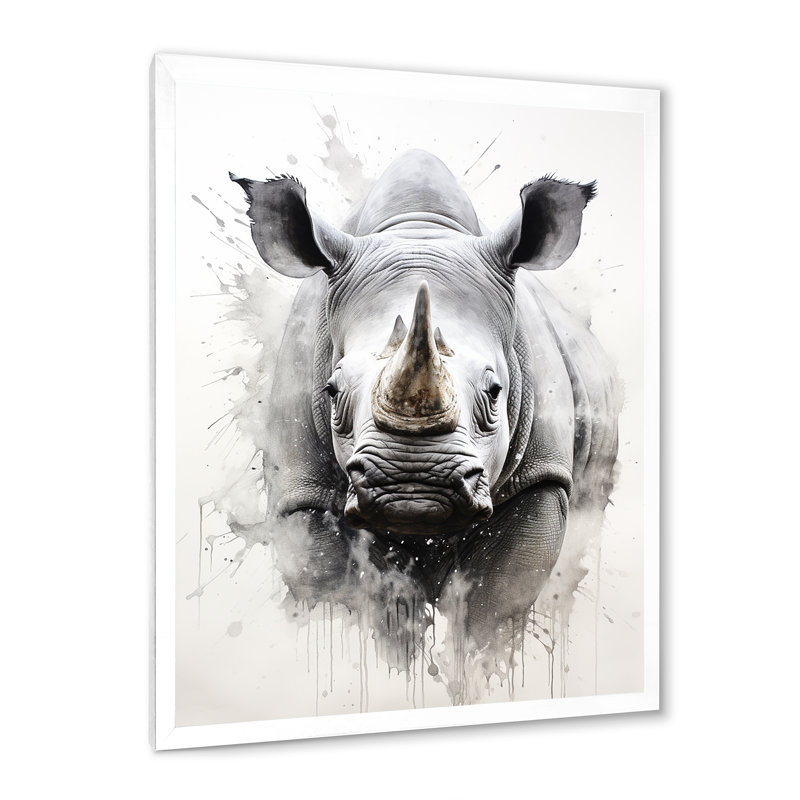 Mighty Stampede Rhinoceros sur impression sur toile, H 32 po x l 16 po x P 1 po, Cadre simple blanc