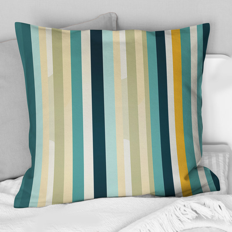 Coussin décoratif en polyester rayé vert et jaune Jungle, H 16 po x l 16 po