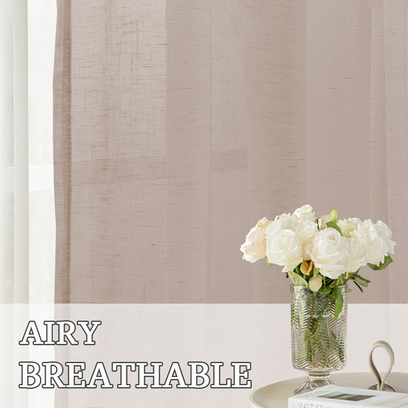 Dawan Natural Linen Sheer Curtains Flax Linen Blended Curtain Panels Living Room Solid Semi-Sheer Grommet Semitransparent Semi-Sheer Soft Privacy Drapes