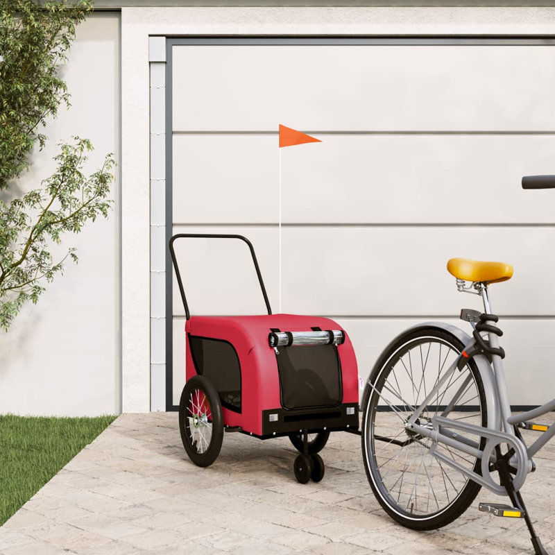 VidaXL Pet Vélo Remorque Vélo Cargo Poussette Chien Tissu et fer Oxford, H 49,2 po x l 24,8 po x P 26 po, Rouge / noir