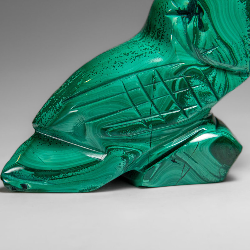 Genuine Polished Malachite Owl Carving (298 Grams)