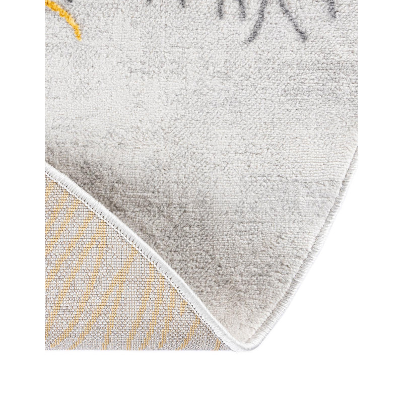 Hollen Floral Yellow/Gray Area Rug, Round 5'3"