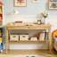 Bureau d'écriture en bois massif, bureau à domicile pour petits espaces, bureaux modernes Mid-Century avec 2 tiroirs et tablette de rangement, bureau debout avec crochets latéraux pour bureau, chambre à coucher, bureau (bois)
