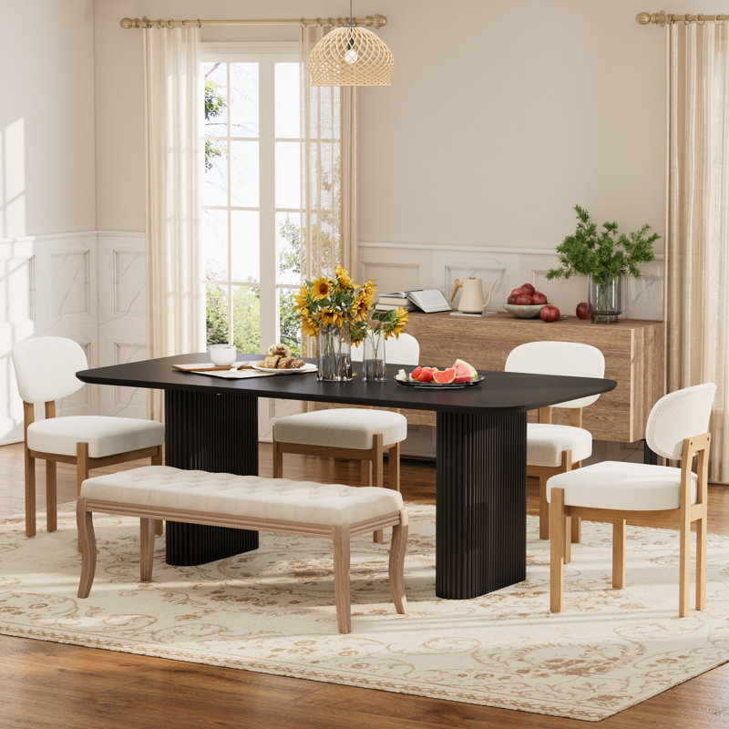 Ensemble de salle à manger rectangulaire de 70 po pour 6 personnes avec banc et chaises rembourrés Djanira, Black, Black