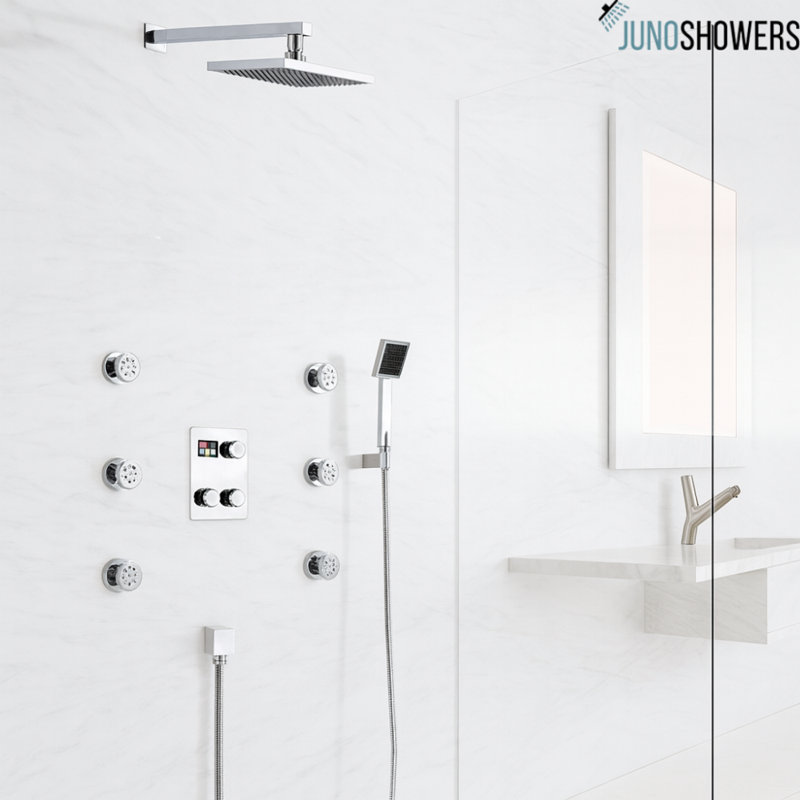 Juno 8"Square Shower Head Jetted Body Massage Shower System