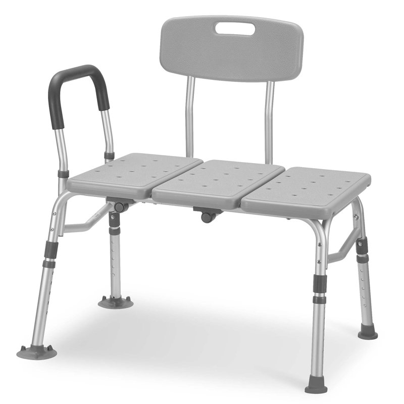 Transfer Bench For Bathtub, Height Adjustable Shower Bench Seat With Backrest, Bath Chair For Seniors, 400 Weight Capacity