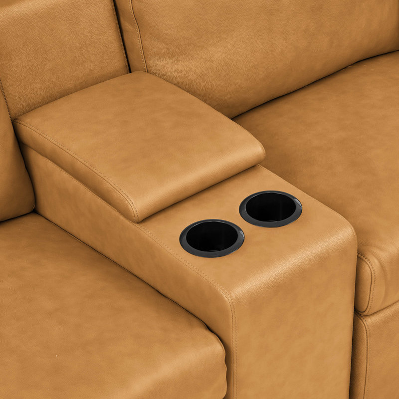 The Seaside Reclining Sectional Sofa, Camel Genuine Leather