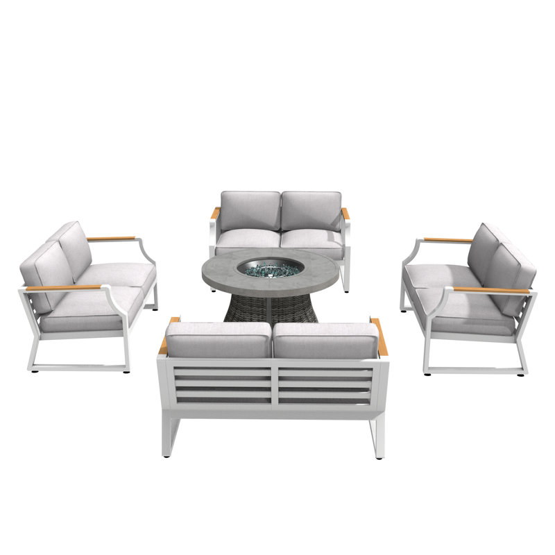 Dekan 8 - Person Patio Conversation Set with Cushions, Gray/White