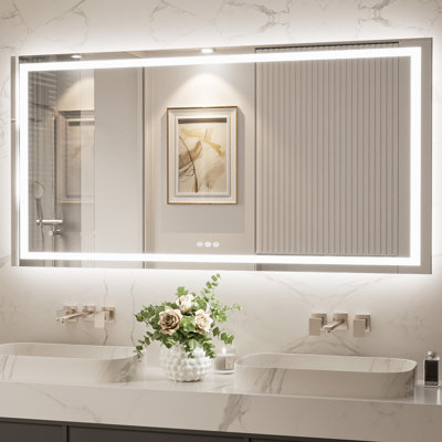 Katyusha Super Bright LED Lighted Bathroom Vanity Mirror 3-Color Temperature  Frontlit & Backlit Dimmable & Anti-Fog