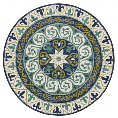 Heldana Machine Woven Round 5' Wool Area Rug in Blue/Green/Yellow -  Canora Grey, 44E2379B6DEC435CA26BA546FFAACF03