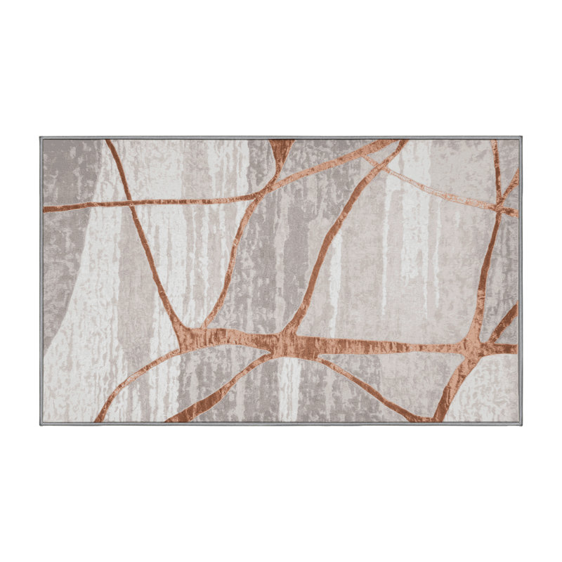 Machine Washable Gray Area Rug, Rectangle 3' x 5'
