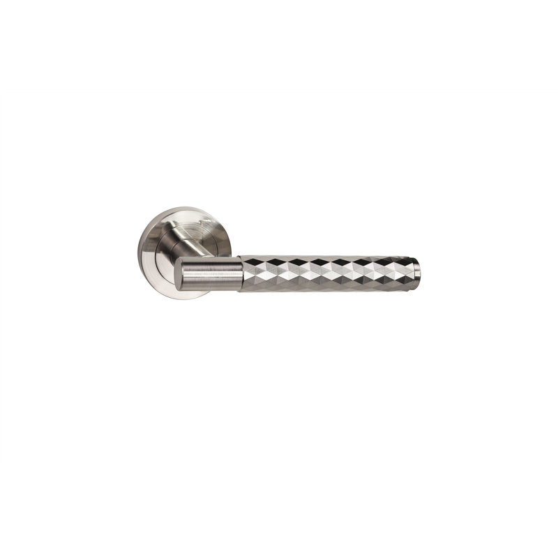Golden Grace 1 Set Knurled Diamond Cut T-Bar Euro Lock Door Handle Set Satin Nickel Finish with Thumbturn Key