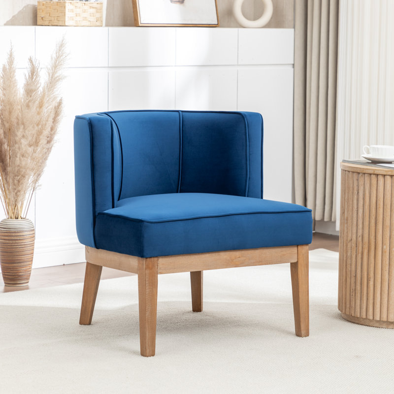 Fauteuil demi-tonneau Karoll, Velours bleu foncé, 1
