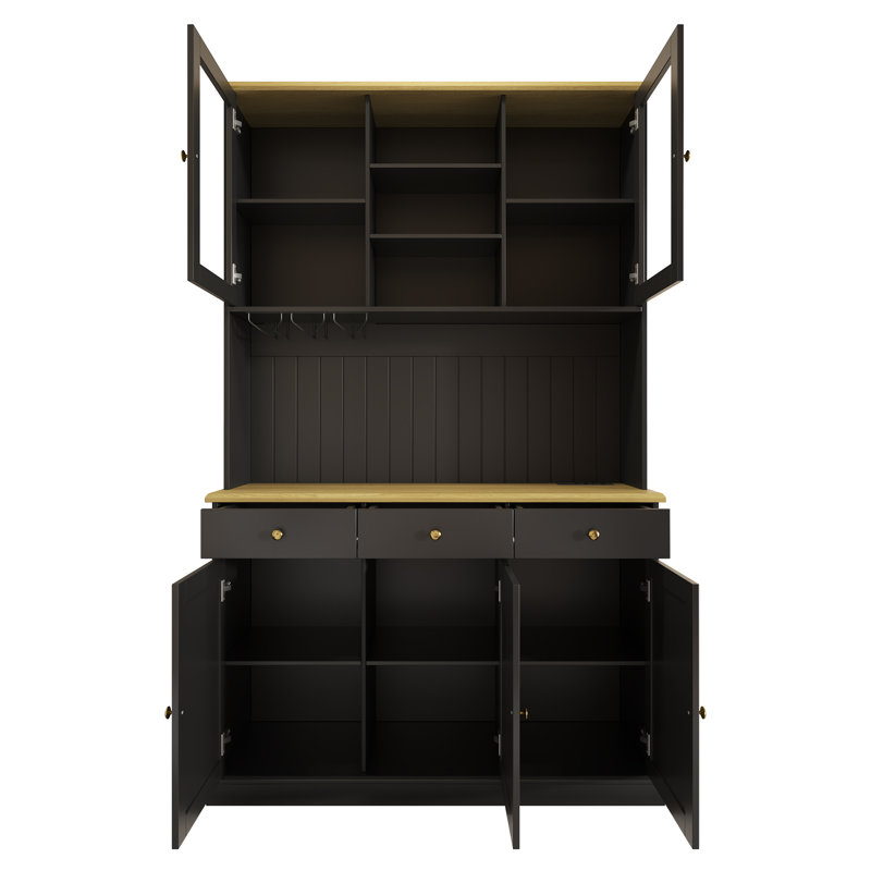 Haven Tall Kitchen Cabinet Organizer with Drawers and Power Outlet, Pantry Cabinet, Black
