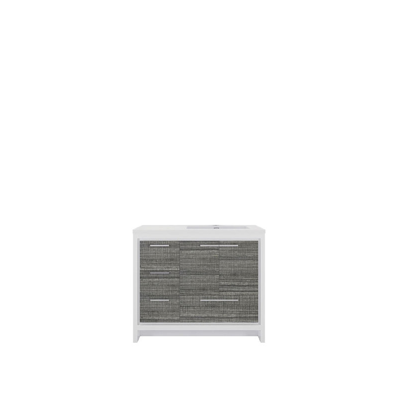Ensemble de meuble-lavabo simple 41,75 po Eden, Blanc lustré/ bois de frêne gris