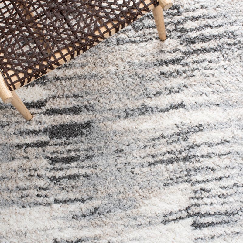 Mena Abstract Gray/Ivory Area Rug, Rectangle 6'7" x 8'7"
