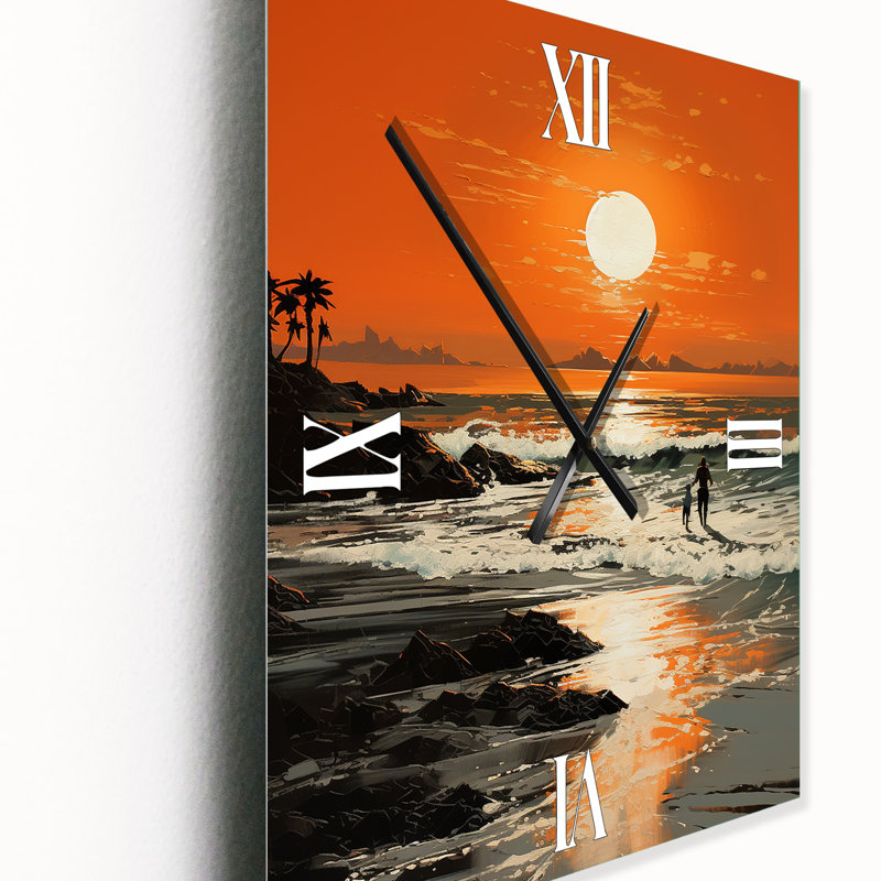 Beach Silhouettes Sunset I - Très grandes horloges murales nautiques et de plage, H 32 po x l 16 po x P 1 po