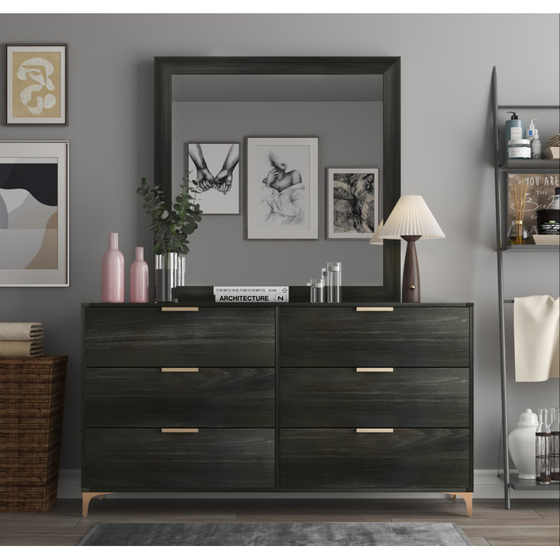 148.59 cm W Chest of 6 Drawers, Grey