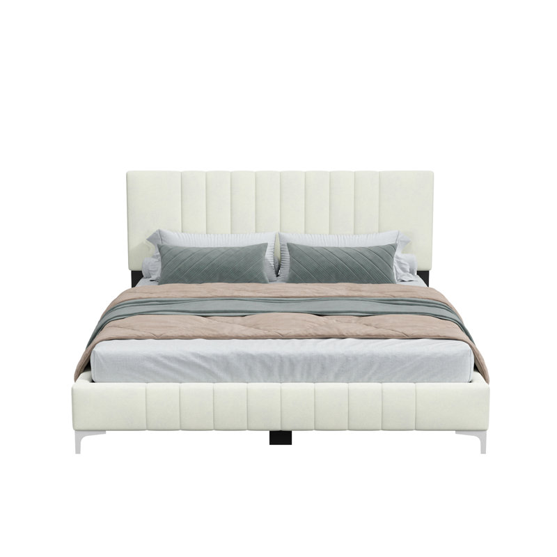Jineane Upholstered Panel Bed, Queen, Cream/Silver