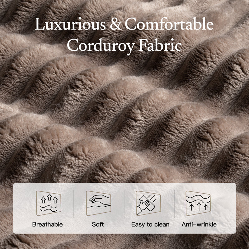 Canapé modulaire en L avec repose-pieds amovible Corduroy, Velours côtelé brun