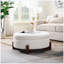 Pouf de rangement rond en tissu crème Teddy de 84 cm (33 po), repose-pieds et assise rembourrée en mousse, pieds en bois de noyer, tabouret moderne pour salon, chambre ou entrée.-795734390