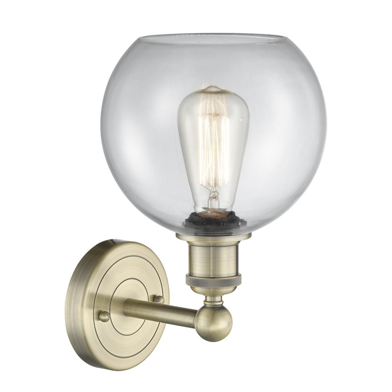 Ellington Steel Armed Sconce, Clear, Antique Brass