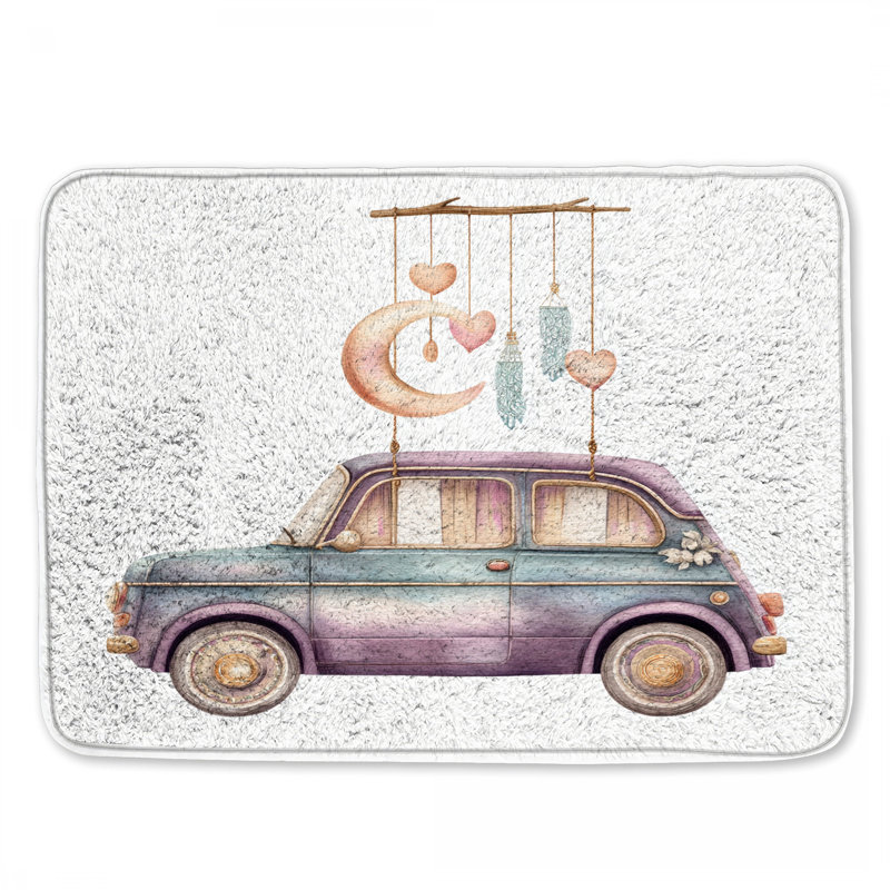 Tapis de bain Vintage Car Illustration, L 34 po x L 21 po