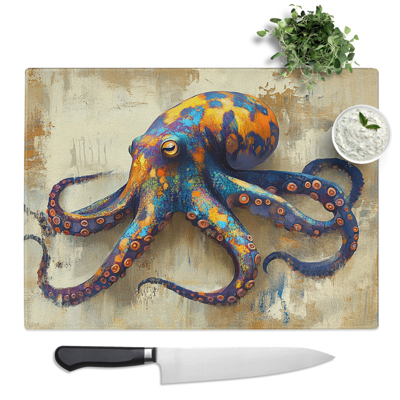 Octopus Graphic  Glass Chopping Board