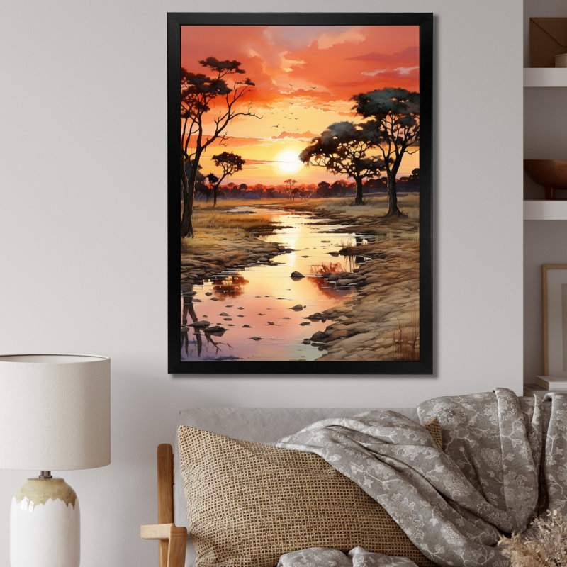 Alsey, coucher de soleil africain Oasis II, H 40 po x l 30 po x P 1,5 po, Cadre photo noir