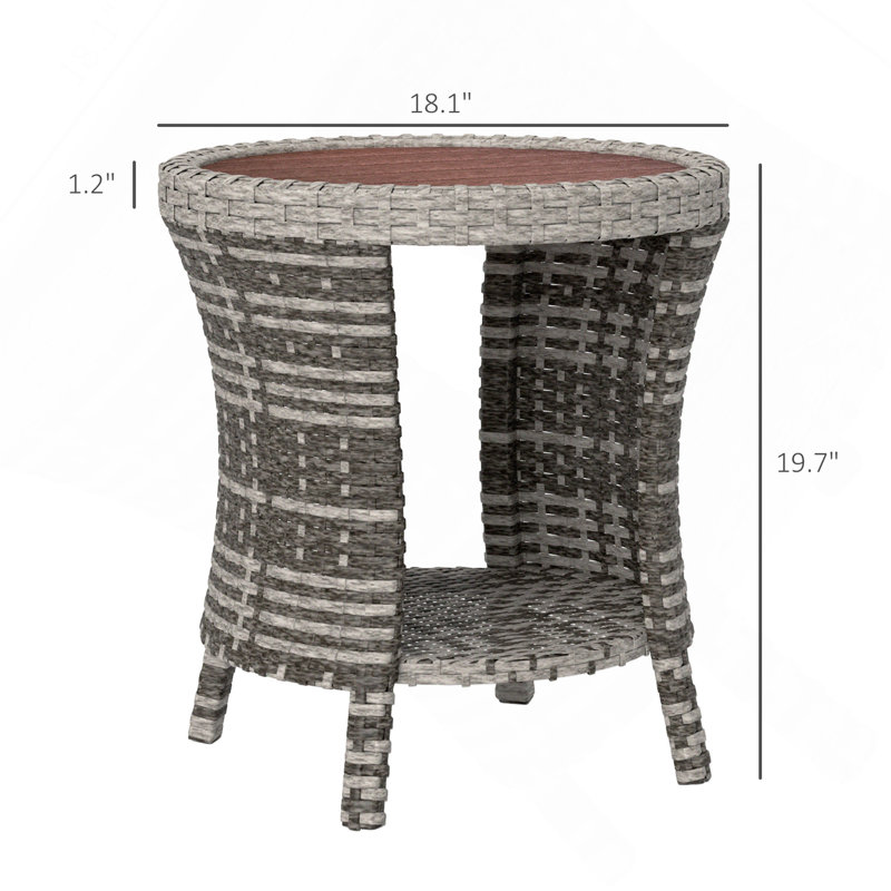 Table d'appoint, table basse d'extérieur en osier, Brun / Gris