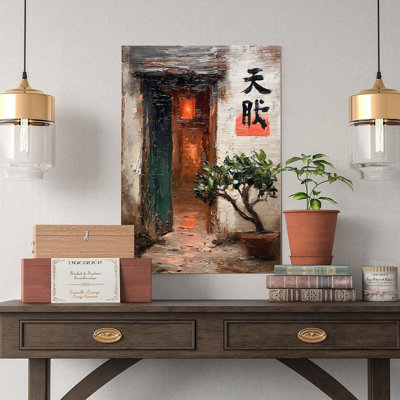 Canvas Wall Art Asian Courtyard Door Lantern Bonsai Tree Art Vintage Poster Print Home Decor