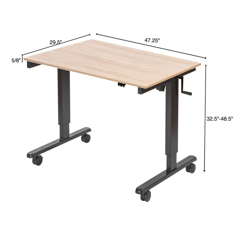 Fontclair Adjustable Metal Base Standing Desk, Natural Walnut/Charcoal, 32.5" H x 47.25" W x 29.5" D