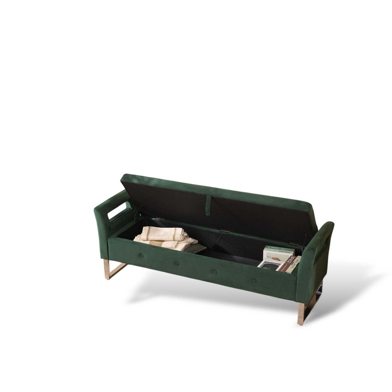 Banc de rangement capitonné l 67,89 po, Vert