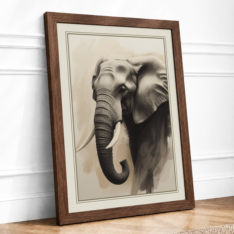 Elephant in Dignity Realism - Framed Print, A2 - 59.4 x 42.0 cm, Walnut