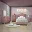 Table de chevet en tissu rose avec rangement à 2 tiroirs pour chambre en bois rose-1045108217