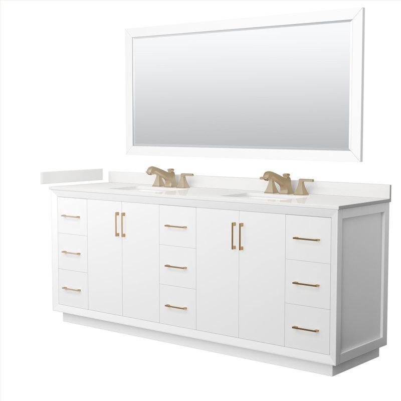 Strada 84'' W Double Vanity, White Quartz, White, Brushed Nickel