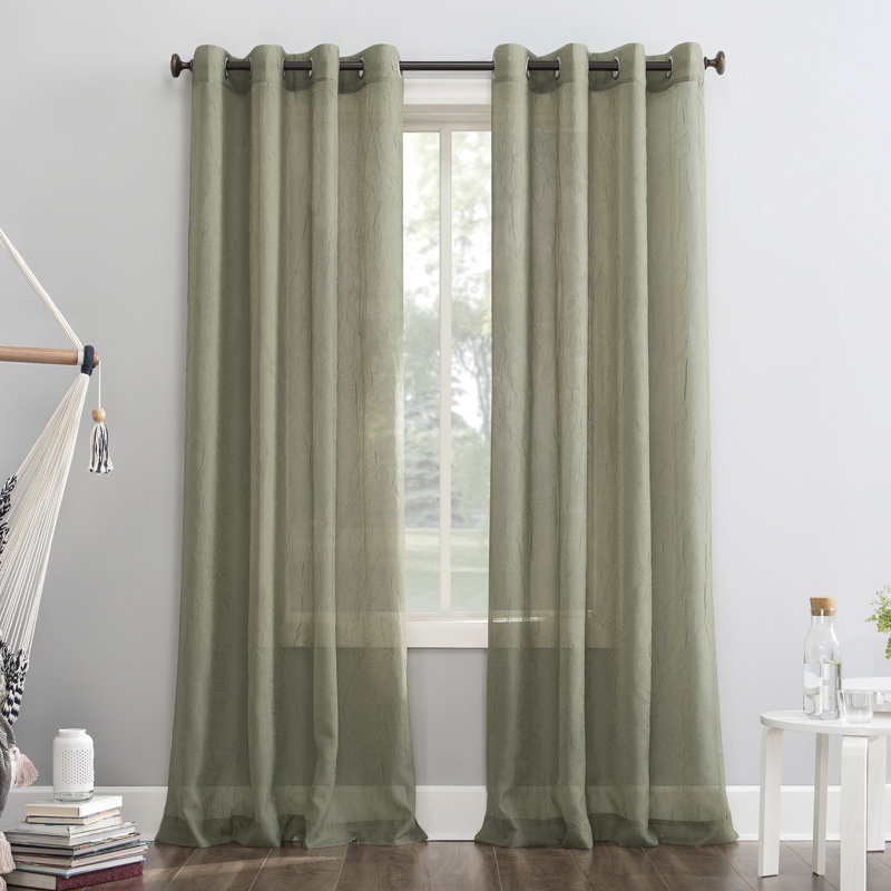 Ciaran Crushed Sheer Voile Grommet Curtain Panel, 51" W x 84" L, Willow