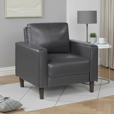 Kartir 33" Modern & Contemporary Armchair with Faux Leather Upholstery, Pocket Coils, Faux Wood Feet by Latitude Run