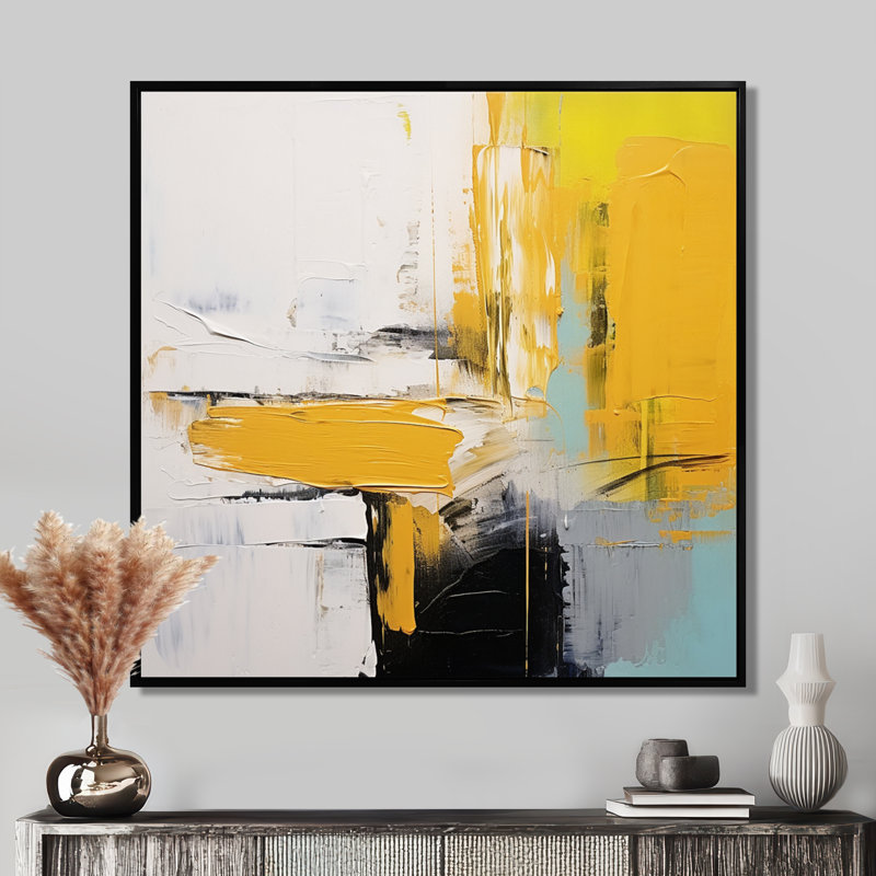 Voile de moutarde jaune - art mural abstrait, H 36 po x l 36 po x P 1,5 po, Cadre flottant noir