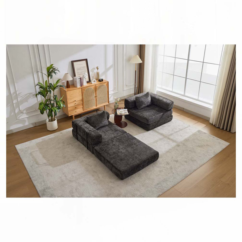 Canapé-lit Chenille, Noir, H 24,8 po x l 79 po x P 39 po