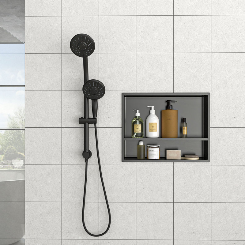 19" X 15" Stainless Steel Shower Niche Double Shelf, 3.94" H x 15" W x 19" D