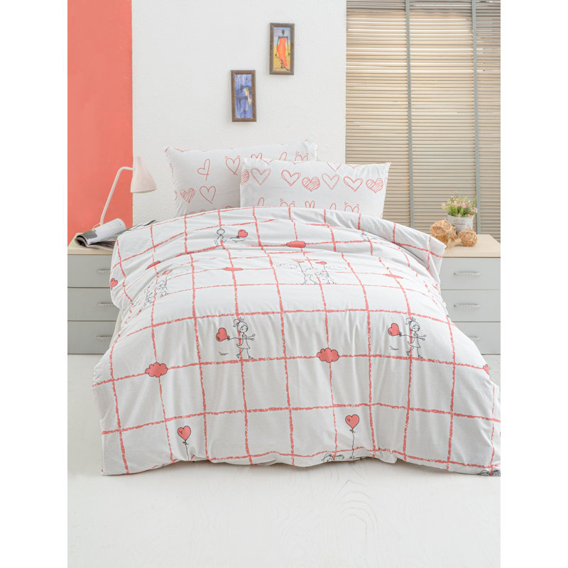 100% Cotton Ranforce Quilt Cover Set, Pink & White, Duvet Cover 63' x 87', Flat Sheet 63' x 94', Pillowcase 20' x 28' | 142 Thread Count, Button Closure for Duvet, Envelope Closure for Pillowcase | Machine Washable at 86°F