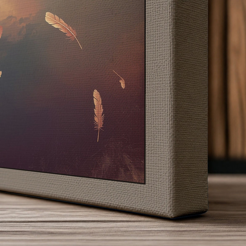 Feathers in Flight Boho - Wrapped Canvas, 30x20 - 76.2 x 50.8 cm, Taupe Border