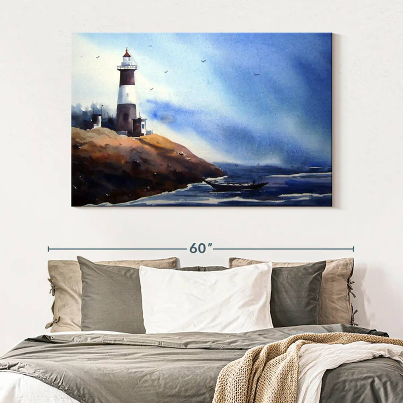 Boat By The Seaside Lighthouse, 34" H x 51" W