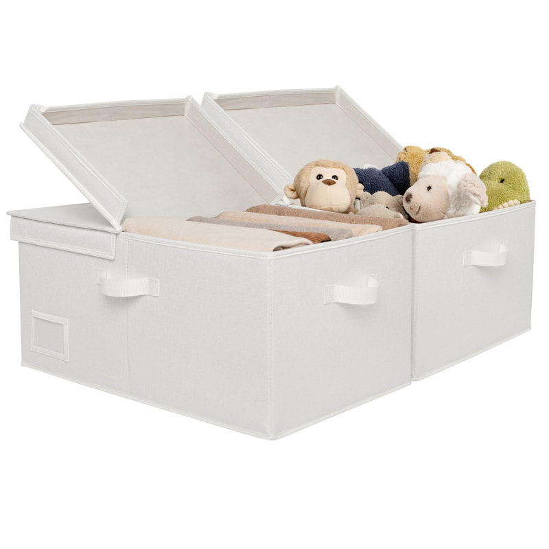 Fabric Storage Bins With Lids, Decorative Storage Boxes, Closet Basket For Shelves, Extra Large Storage Bins For Clothes, Toy Storage Chest, Ivory, 2-Pack