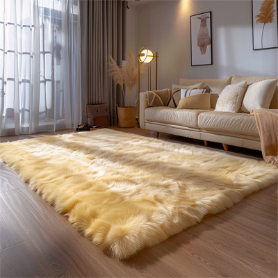 Tapis jaune pâle, tapis à poils longs pour chambre de garçon, tapis à fourrure pour chambre d'enfant, tapis flou pour chambre d'enfant
